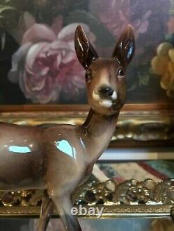 Vintage Brown Fawn Deer Glossy Figurine K13 Porcelain Made in East Germany