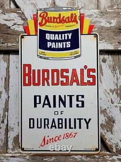 Vintage Burdsals Paints Porcelain Sign 1953 Art Deco Empire Dbl Sided Hardware