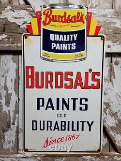 Vintage Burdsals Paints Porcelain Sign 1953 Art Deco Empire Dbl Sided Hardware