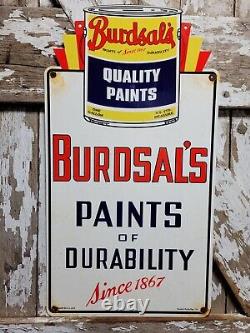 Vintage Burdsals Paints Porcelain Sign 1953 Art Deco Empire Dbl Sided Hardware