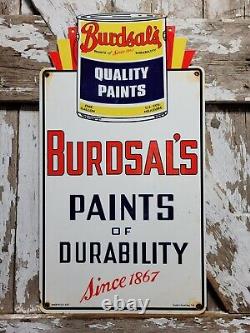 Vintage Burdsals Paints Porcelain Sign 1953 Art Deco Empire Dbl Sided Hardware