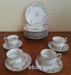 Vintage C. T. Germany Porcelain Rose-16 Piece Dessert Plates, Tea Cups & Saucers