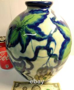 Vintage Camille THARAUD Limoges ceramic glazed porcelain signed blue green vase