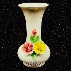 Vintage Campodimonte Rose Large Vase Made In Italy 12T 4.5W
