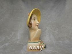 Vintage Czechoslovakia 6 in Porcelain Figurine Art Deco Yellow Hat Woman