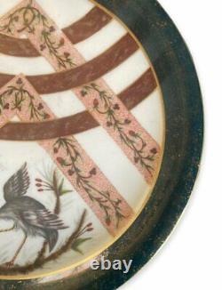 Vintage Dish Porcelain Paint Gold Green Heron Patter Geometric Glazed Aesthetic