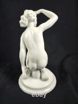 Vintage Dresden White Porcelain Nude Woman Lady Flower Frog Art Deco German