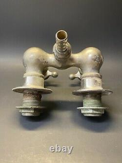 Vintage Early 1900s Hot Cold Porcelain & Brass Nickel Plated Sink Faucet