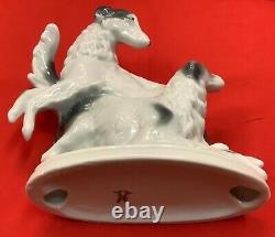 Vintage Fasold & Stauch Germany Porcelain Borzoi Dogs Figurine Fine Preowned Con