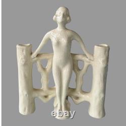 Vintage Figural Art Nouveau Deco 6.5 Art Pottery Porcelain Triple Bud Vase