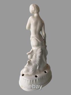Vintage Figural Art Nouveau Deco German 7 Art Pottery Porcelain Flower Frog