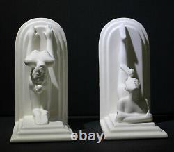 Vintage Fitz & Floyd Art Deco White Porcelain Geisha Nudes Bookends