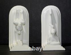 Vintage Fitz & Floyd Art Deco White Porcelain Geisha Nudes Bookends