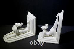 Vintage Fitz & Floyd Art Deco White Porcelain Geisha Nudes Bookends