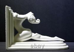 Vintage Fitz & Floyd Art Deco White Porcelain Geisha Nudes Bookends