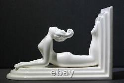 Vintage Fitz & Floyd Art Deco White Porcelain Geisha Nudes Bookends