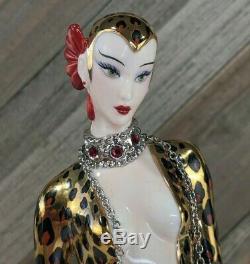 Vintage Franklin Mint House of Erte Art Deco Ruby Porcelain Figurine Leopard