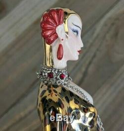 Vintage Franklin Mint House of Erte Art Deco Ruby Porcelain Figurine Leopard