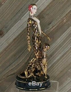 Vintage Franklin Mint House of Erte Art Deco Ruby Porcelain Figurine Leopard