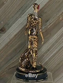 Vintage Franklin Mint House of Erte Art Deco Ruby Porcelain Figurine Leopard