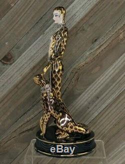 Vintage Franklin Mint House of Erte Art Deco Ruby Porcelain Figurine Leopard