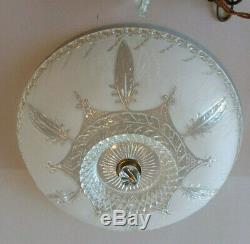 Vintage Frosted Glass Art Deco Ceiling Light Fixture Chandelier 14 Porcelier