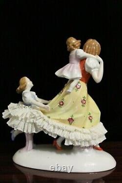 Vintage German Dresden Sitzendorf Porcelain Lace Figurine Mother and Two girls