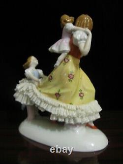 Vintage German Dresden Sitzendorf Porcelain Lace Figurine Mother and Two girls