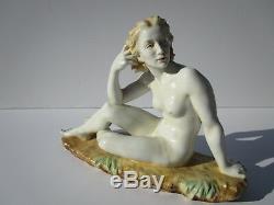 Vintage German Large 15 Inch Porcelain Sculpture Art Deco Nude Woman Female