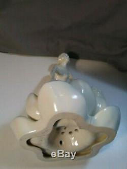 Vintage German Porcelain Art Deco Nude Woman Lotus Flower Ikebana Frog Vase rare