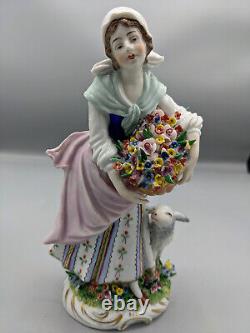 Vintage German Sitzendorf Porcelain Figurines Couple With Flower Baskets 7.5