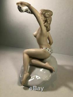 Vintage German Wallendorf Porcelain Nude Woman-Girl In Bikini At Beach RARE