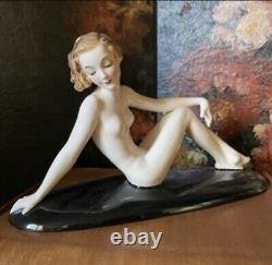 Vintage Goldscheider Art Deco Nude Lady Josef Lorenzl Large Porcelain Figurine