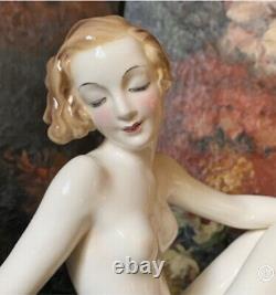 Vintage Goldscheider Art Deco Nude Lady Josef Lorenzl Large Porcelain Figurine