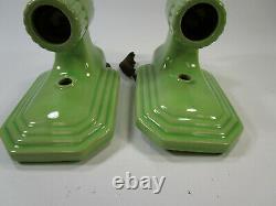 Vintage Green Art Deco Porcelain Bathroom Wall Light pair jadite sconces outlet