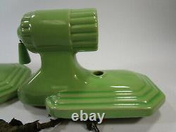 Vintage Green Art Deco Porcelain Bathroom Wall Light pair jadite sconces outlet