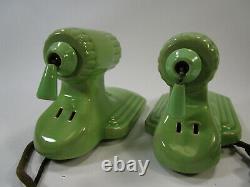 Vintage Green Art Deco Porcelain Bathroom Wall Light pair jadite sconces outlet