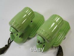 Vintage Green Art Deco Porcelain Bathroom Wall Light pair jadite sconces outlet