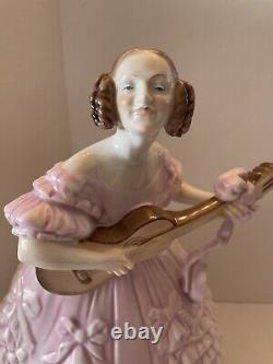 Vintage HEREND Lady Playing Guitar Deryne Figurine Pink #5753 14 Tall