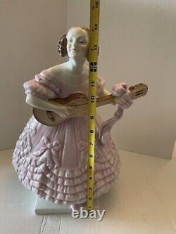 Vintage HEREND Lady Playing Guitar Deryne Figurine Pink #5753 14 Tall