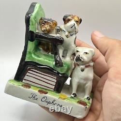 Vintage Hand Painted 3 Dogs Art Deco Porcelain Figurine Figure Statue Old Stuff