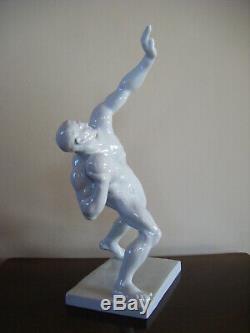 Vintage Herend Hungary Large Shot Put Nude Man Porcelain Figurine