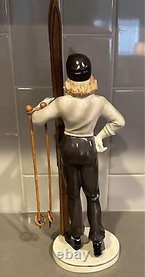 Vintage Hertwig Katzhutte Figurine The Skiier Circa 1930 Art Deco RARE Skiing