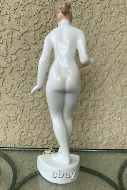 Vintage Hungary Aquimcum Porcelain Figurine, Nude with Frog, 14 H