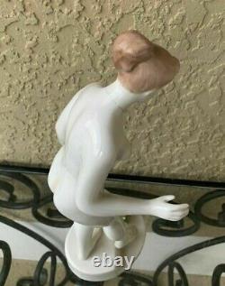 Vintage Hungary Aquimcum Porcelain Figurine, Nude with Frog, 14 H
