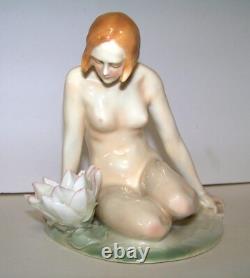 Vintage Karl Ens Lovely Nude with Water Lily Lady Art Deco Porcelain Figurine Vintage Karl Ens Lovely Nude with Water Lily Lady Art Deco Porcelain Figurine