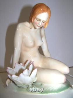 Vintage Karl Ens Lovely Nude with Water Lily Lady Art Deco Porcelain Figurine Vintage Karl Ens Lovely Nude with Water Lily Lady Art Deco Porcelain Figurine