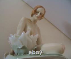 Vintage Karl Ens Lovely Nude with Water Lily Lady Art Deco Porcelain Figurine Vintage Karl Ens Lovely Nude with Water Lily Lady Art Deco Porcelain Figurine