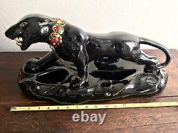 Vintage Large Black Panther Ceramic Figurine Art Deco Mid Century 18 Sculpture