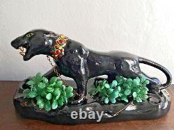 Vintage Large Black Panther Ceramic Figurine Art Deco Mid Century 18 Sculpture